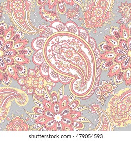 Floral seamless pattern with paisley ornament. Vector Background