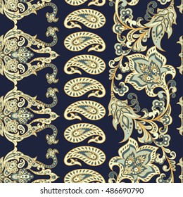 Floral seamless pattern with paisley ornament. damask vector background