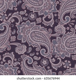 Floral seamless pattern with paisley ornament. Vector illustration in asian textile style