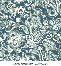 Floral seamless pattern with paisley ornament.