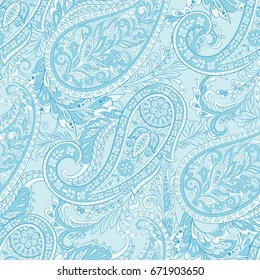 Floral seamless pattern with paisley ornament. Vector illustration in asian textile style
