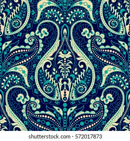 Floral seamless pattern in paisley style. Ornamental Indian backdrop. Design for 3 colors