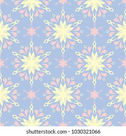 Floral seamless pattern. Pale blue background with beige and pink flower elements for wallpapers, textile and fabrics