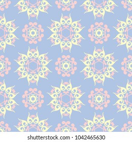 Floral seamless pattern. Pale blue background with beige and pink flower elements for wallpapers, textile and fabrics