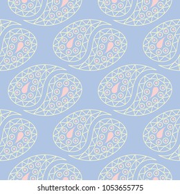Floral seamless pattern. Pale blue background with beige and pink flower elements for wallpapers, textile and fabrics
