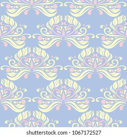 Floral seamless pattern. Pale blue background with beige and pink flower elements for wallpapers, textile and fabrics