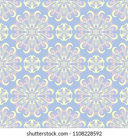 Floral seamless pattern. Pale blue background with beige and pink flower elements for wallpapers, textile and fabrics