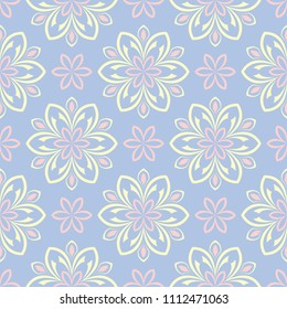 Floral seamless pattern. Pale blue background with beige and pink flower elements for wallpapers, textile and fabrics