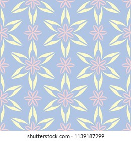 Floral seamless pattern. Pale blue background with beige and pink flower elements for wallpapers, textile and fabrics