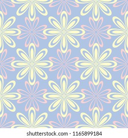 Floral seamless pattern. Pale blue background with beige and pink flower elements for wallpapers, textile and fabrics