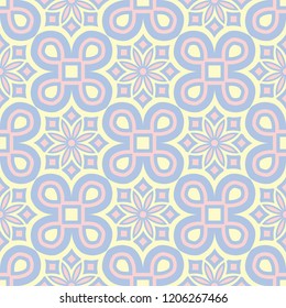 Floral seamless pattern. Pale blue background with beige and pink flower elements for wallpapers, textile and fabrics