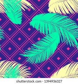 Floral seamless pattern. Palm branch ink sketch. Fashion floral print for a business card, banner, poster, wrapping, fabric, notebook, invitation. Vector illustration for your template design