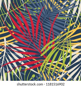 Floral seamless pattern with palm leafs.