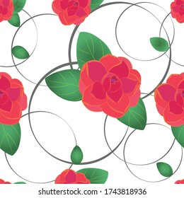 Floral seamless pattern for paper and textile. Flowers of red camellia. Isolated vector background.