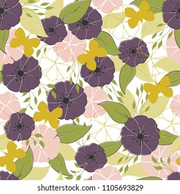 Floral seamless pattern. Part of big flower collection of illustrations. Can be used for wallpaper, packaging and stationery, surface textures, scrapbooking, fabric prints.