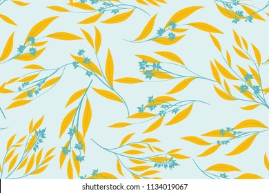 Floral Seamless Pattern in Pastel Color Design. Vector Eucalyptus Leaves and Beautiful Blossom Elements. Botanical Summer Background. Floral Seamless Pattern for Wedding Design, Print, Textile, Fabric