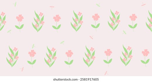 floral seamless pattern with pastel color. meadow flowers in simple hand drawn cartoon Scandinavian style pastel palette. Childish cute simple minimalistic background.