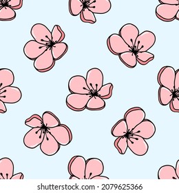 Floral seamless pattern in pastel colors. Vector sketch jasmine or magnolia flowers. Great for fabric, wallpaper, wrapping paper, surface design, wedding invitation.