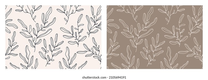Conjunto de ramas de línea sin problemas. Diseño dibujado a mano para textil, papel pintado, papel envolvente.