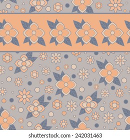 Floral seamless pattern in pastel colors with stripe