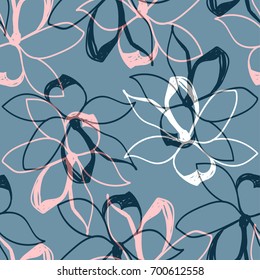 Floral seamless pattern. Pastel colors. Stylized sketch  jasmine or magnolia flowers. Great for fabric, wallpaper, wrapping paper, surface design, wedding invitation. Vector
