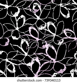 Floral seamless pattern. Pastel colors on black background. Stylized sketch  jasmine or magnolia flowers. Great for fabric, wallpaper, wrapping paper, surface design, wedding invitation. Vector