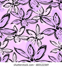 Floral seamless pattern. Pastel doodles texture. Great for fabric, wallpaper, wrapping paper, surface design, wedding invitation. Vector