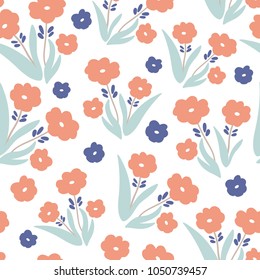 Floral seamless pattern with pastel flowers. 