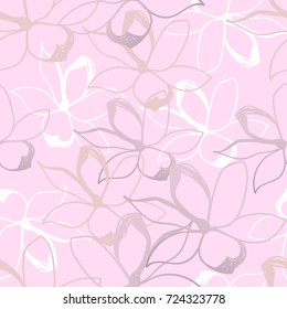 Floral seamless pattern. Pastel and gold doodles texture. Stylized sketch  jasmine flowers. Great for fabric, wallpaper, wrapping paper, surface design, wedding invitation. Vector