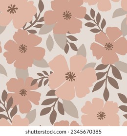 Nahtloses Muster ohne Blumen. Peachy monochrome handgezeichnete digitale Papier mit Blumen. Blossom beige, rosafarbener Hintergrund mit Blättern. Blumenmuster mit rosafarbenen Blumen und Blättern. 