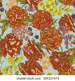 Floral Seamless Pattern with Peonies.