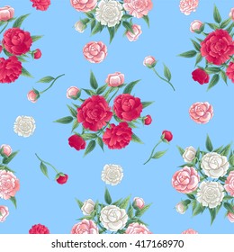 Floral Seamless Pattern. Peonies Background. Pink and White Peon. Vector illustration