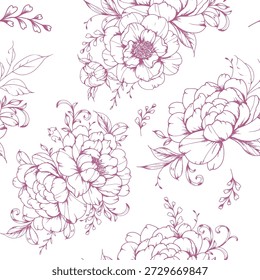 Patrón floral sin fisuras con Peonía. Fondo de peonía. Fondo de la flor. Diseño de arte de línea dibujado a mano de Antiguas Peony. Elegante fondo sin fisuras DIBUJADO A MANO