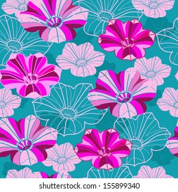 Floral seamless pattern with petunias. Vector background with flowers.