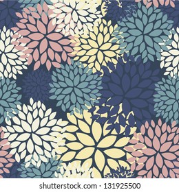 Floral seamless pattern with pink, blue, yellow and cream colours