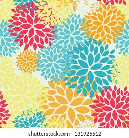 Floral seamless pattern with pink, blue, yellow and orange colours