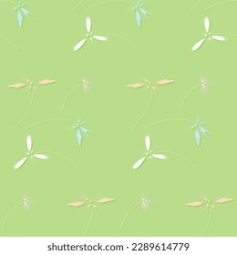 Floral seamless pattern. Pink, blue, white wildflowers on light green background