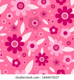 Floral seamless pattern in pink color. Abstract simple background, vector illustration for print, scrapbooking paper, design, fabric.