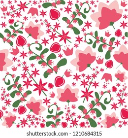 Floral seamless pattern with pink flower on white background
