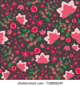 Floral seamless pattern with pink flower on dark background