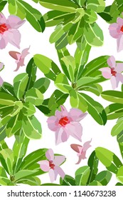 Floral seamless pattern with pink flowers and leaves. Botanical illustration  hand painted. Textile print, fabric swatch, wrapping paper.