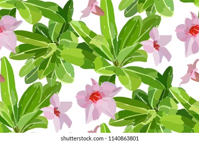 Floral seamless pattern with pink flowers and leaves. Botanical illustration  hand painted. Textile print, fabric swatch, wrapping paper.