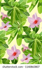 Floral seamless pattern with pink flowers and leaves. Botanical illustration  hand painted. Textile print, fabric swatch, wrapping paper.
