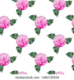 Floral seamless pattern with pink flowers on white background. Vector illustration for fabric, textile, wallpaper, posters, card, wrapping paper. Summer abstract background. Doodle style. 