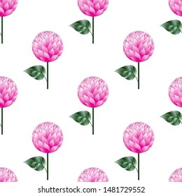 Floral seamless pattern with pink flowers on white background. Vector illustration for fabric, textile, wallpaper, posters, card, wrapping paper. Summer abstract background. Doodle style. 