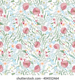 Floral seamless pattern with pink flowers. Endless print for romantic design, decoration, greeting cards, posters, invitations, advertisement. 