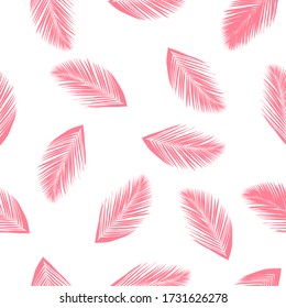 Floral seamless pattern, Pink palm leaves. For the design of wallpaper, fabric, leisure clothing, beach textiles.