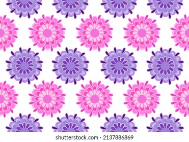 floral seamless pattern, pink and purple, round shape, look like Daisy or Chamomile or Firework.