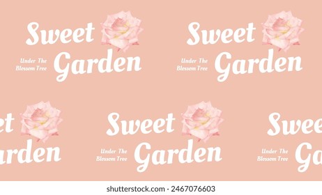 Floral seamless pattern, pink roses with text on light orange background