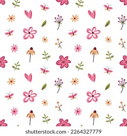 Floral seamless pattern in pink and viva magenta colours. For surface or textile design, covers, wallpapers, print. Spring holidays, wedding or birthday cards, mother day greeting